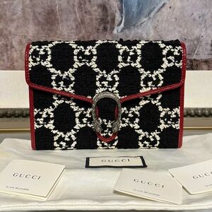 Gucci WOC Dionysus Chain Crossbody Bag NEW GG Supreme Tweed Red Leather NEW
